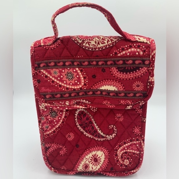 Vera Bradley plastic lined lunch bag, Red paisley fabric, closure. - Picture 1 of 7